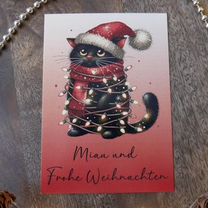 Weihnachts Postkarte Miau und Frohe Weihnachten, Weihnachtskarte, Weihnachtsgrüße Grußkarte, lustige Weihnachtskarte