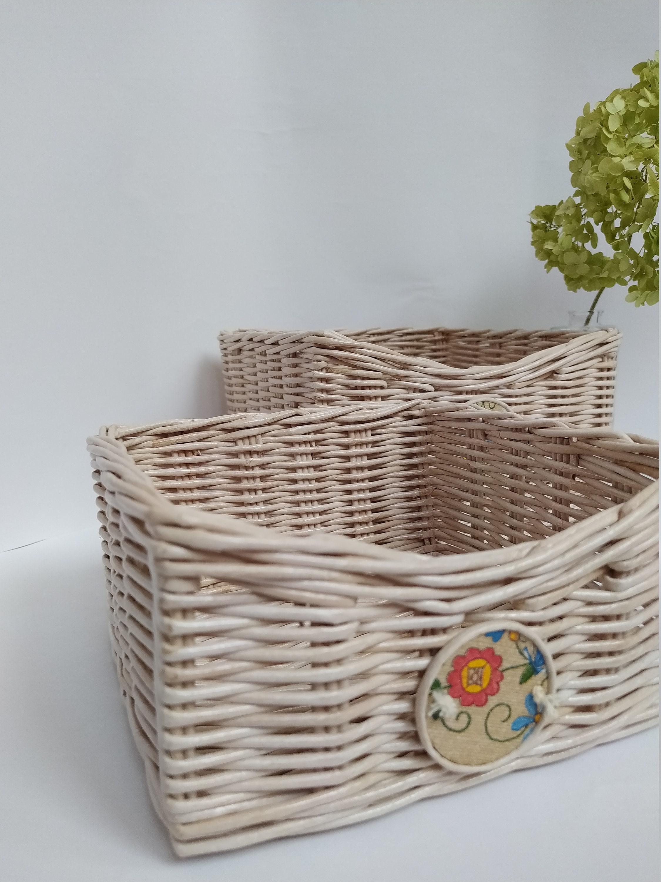 Ivory Set of 2 Square Basket Small Wicker Box Woven Medium Etsy