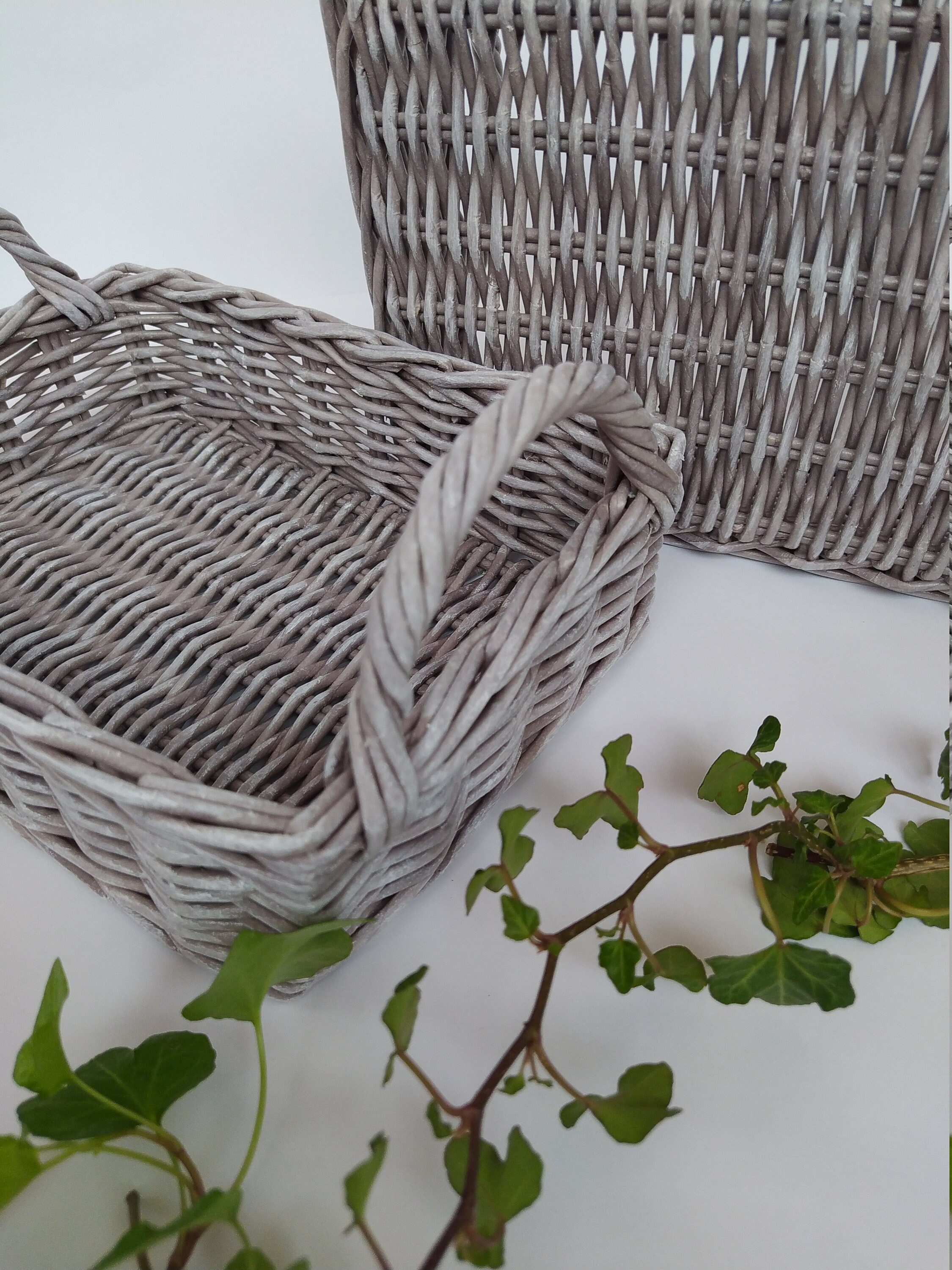 Set of 3 Wicker Rectangular Basket With Handles For Storage Etsy