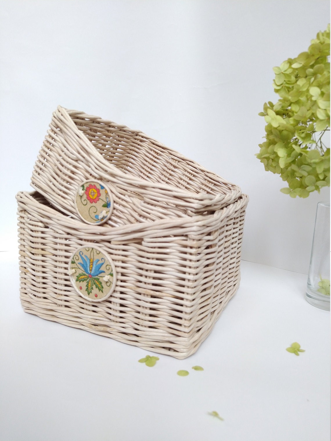 Ivory Set of 2 Square Basket Small Wicker Box Woven Medium Etsy