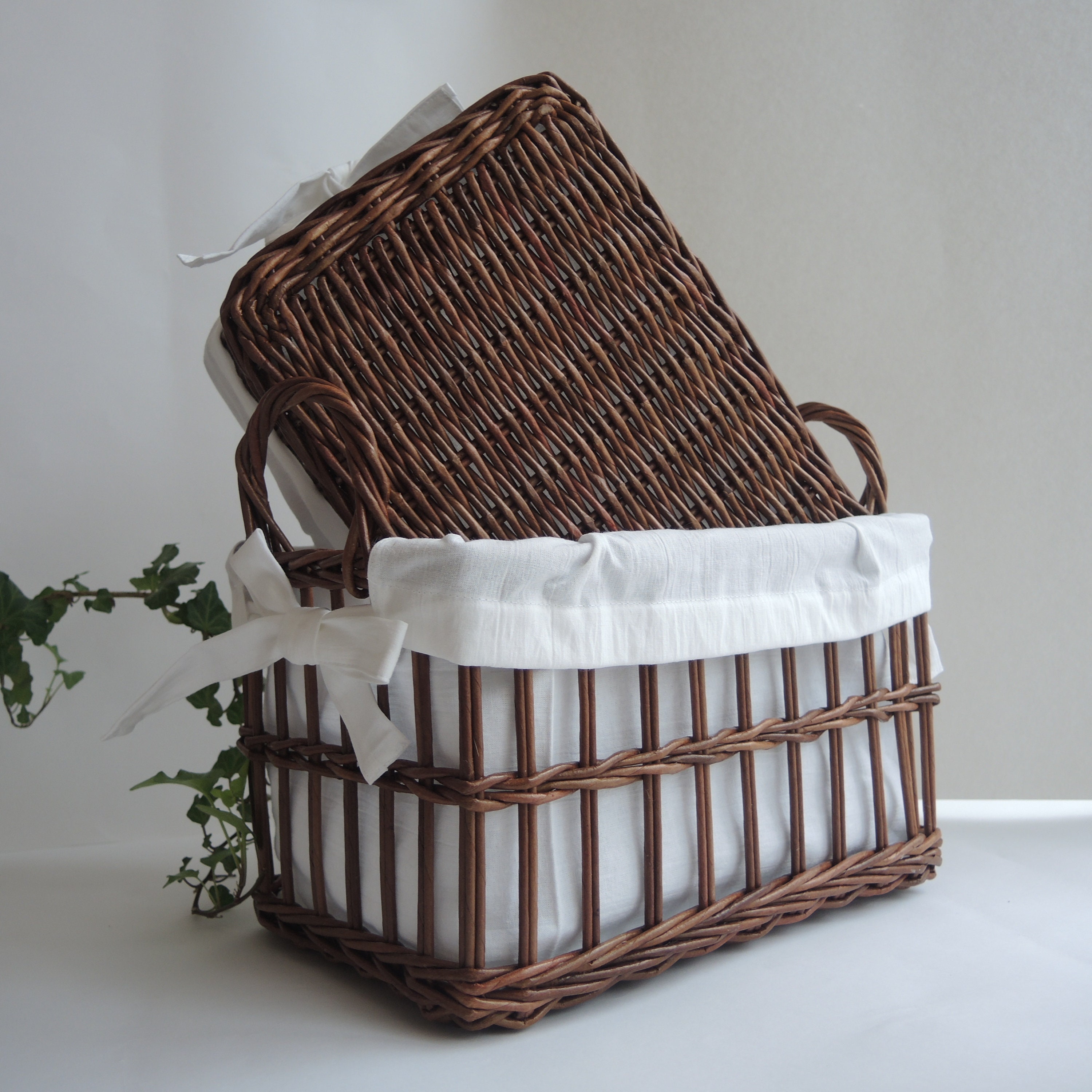 Conjunto de 2 cestas rectangulares de mimbre abiertas con | Etsy