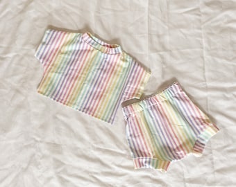 Kids/Babygirl Crop Pastel Stripe Set, Boho Toddler Set, summer baby clothes, Boho baby Set, girl stripe set