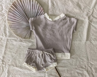 Neutral colours ribbed Cotton Baby/Toddler Unisex Set Two Tone