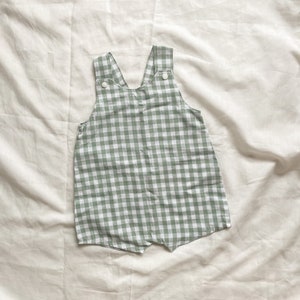 100% Cotton baby/toddler unisex overalls Onsie Sage Gingham Check