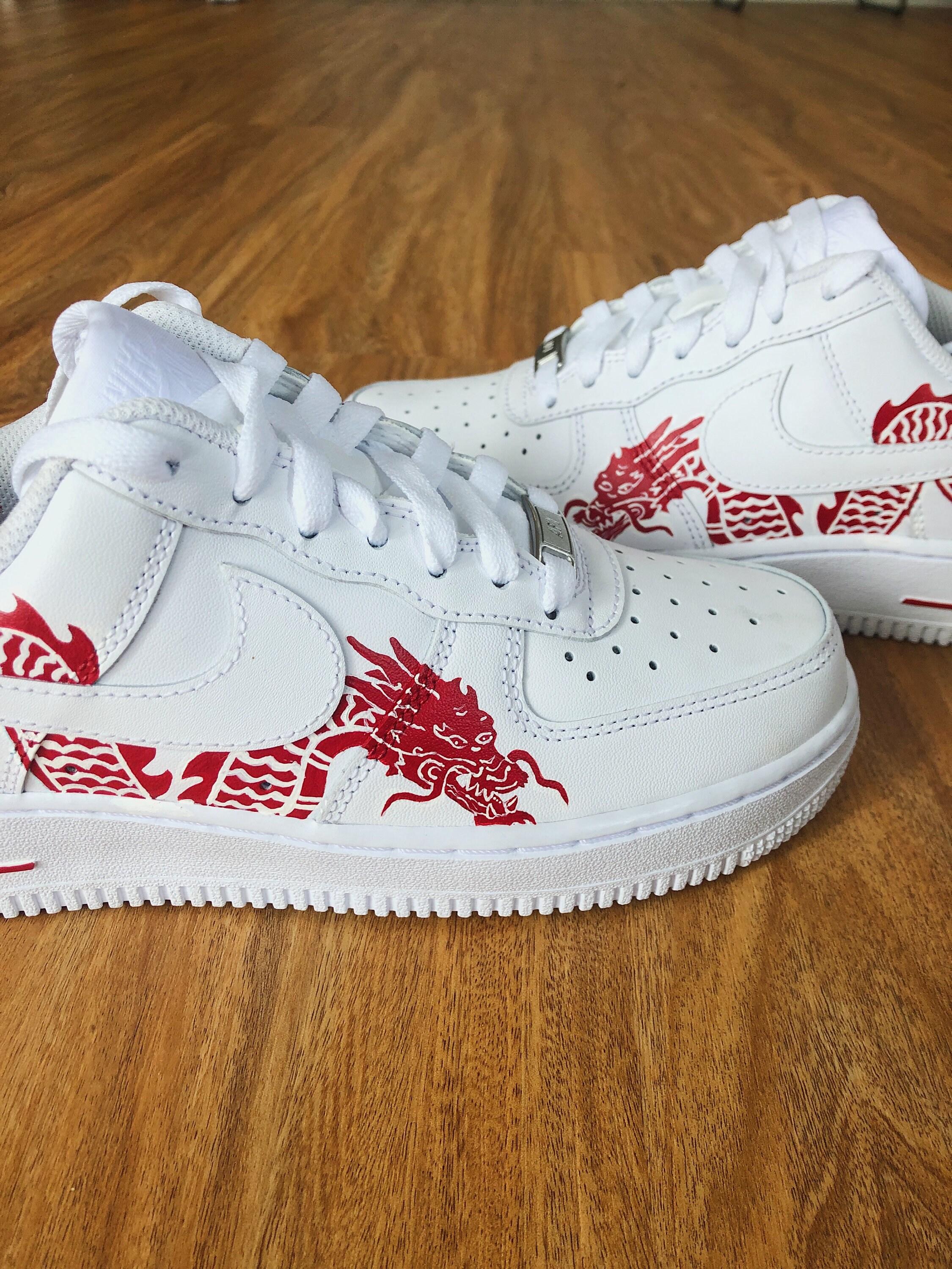 Custom Sneakers Nike Air Force 1 Red Dragon Hand Painted Etsy Australia