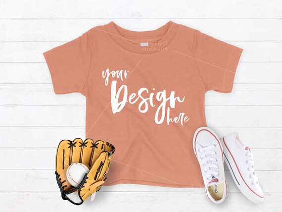 Download Tan Bella Canvas 3001b Kids T Shirt With Shoes Sport Season Baseball Styled Flatlay Apparel Fashion Mockup Minimalist Template Art Collectibles Color Safarni Org