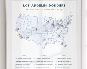 Dodgers World Series Champion Poster 2025 - Baseball Stadiums Checklist Map