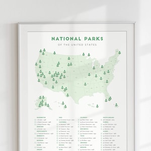 National Park Checklist Map • Minimalist National Park poster, National Parks print, National Park wedding gift, National Park bucket list