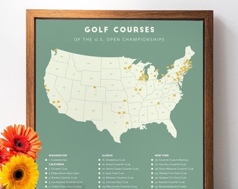 US Open Golf Courses Map Poster, Golf Tracker Gift