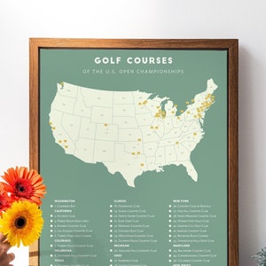 Golf Courses Checklist Map, golf course poster, golf art, mid century golf decor, golf tracker • perfect golf gift for husband, golf lover