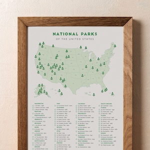 National Park Checklist Map • Minimalist National Park poster, National Parks print, National Park wedding gift, National Park bucket list image 2