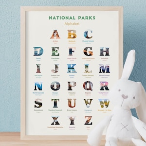 National Park nursery decor Alphabet poster National Park baby shower gift, National Park Alphabet print woodland themed nursery gift image 1