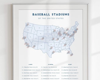 Baseball Stadiums Checklist (all sizes) / NY Yankees, Dodgers baseball, Chicago Cubs gift, Seattle Mariners, Tampa Bay Rays, KC Royals