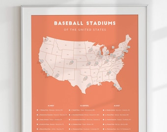 MLB Baseball Stadiums Checklist Map Poster