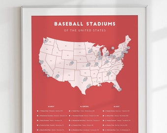 MLB Stadiums Poster (all sizes) / Baseball stadiums tracker, Boston Red Sox, Diamondbacks, Braves, Guardians, LA Angels, Phillies, Cardinals