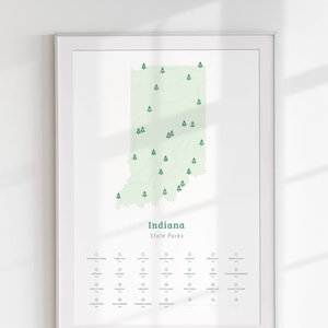 Indiana State Parks Checklist (all sizes) / Map of Indiana, Indiana map, Indiana poster, Indiana state parks map, Indiana state parks