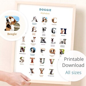Alphabet Print, animal lover gift, dog lover gift, animal nursery decor, kid playroom decor, 1st birthday gift, 2nd birthday gift