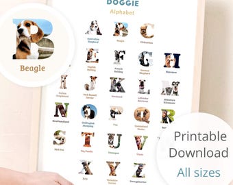 Dog Alphabet Print, Animal Nursery Decor (Digital Download)