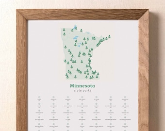 Minnesota State Parks Checklist Poster (all sizes) / Map of Minnesota, Minnesota state parks checklist, Minnesota pushpin map, State parks