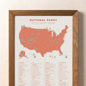 National Park Checklist Print • National Park Poster, National Parks art, National Parks bucket list • retirement gift, nature lover gift