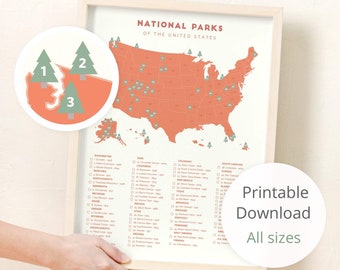 Digital download National Park Checklist Map • National Park poster, printable National Park map • push pin canvas, foam board, and more