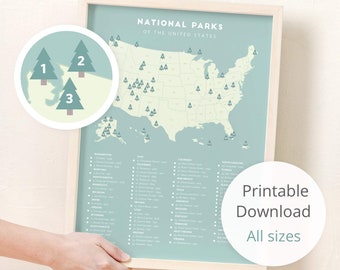 National Park printable download • National Park checklist, National Park digital download • print on push pin canvas, foam board, and more