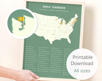 Printable Golf Course Map • golf course poster, golf digital download, mid century golf decor, golf tracker • perfect gift for golfers