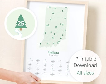 Indiana State Parks Checklist download (8x10" to 24x36") / map of Indiana parks, Indiana map, State parks Indiana, digital download