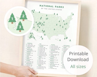 Digitale download van het Nationaal Park • afdrukbare checklist van het Nationaal Park, download van de poster van het Nationaal Park • punaisecanvas, foamboard, aluminium