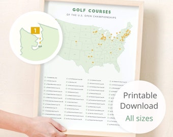 Golf Course Checklist digital download • printable golf courses map, minimalist golf decor, mid century golf poster • perfect gift for golf