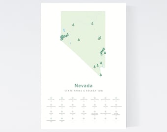 Nevada State Parks Tracker 12x18" / Nevada state parks map, Nevada state parks checklist, Nevada push pin map, Nevada poster, Nevada gift