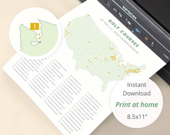 Printable Golf Course Checklist • golf courses digital download, minimalist golf decor, mid century golf poster • perfect gift for golfer