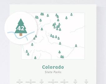 Colorado State Parks Checklist Map (all sizes) / CO state parks, Colorado poster, CO print, Colorado state parks tracker, Colorado 14ers