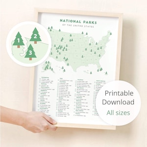 Nationalpark digitaler Download • druckbare Nationalpark Checkliste, Nationalpark Poster Download • Druck auf Leinwand, Foamboard, Aluminium