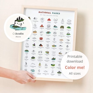 Descarga digital para colorear del Parque Nacional • página para colorear con temática de naturaleza imprimible, descarga digital de decoración del hogar del bosque • decoración del dormitorio para niños
