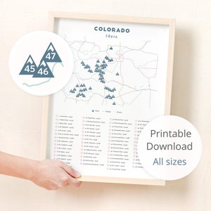 Colorado 14ers Checklist Landkarte • Colorado 14ers Poster, Colorado Fourteeners, Colorado 14ers digitaler Download, 14er Karte • Colorado Geschenk