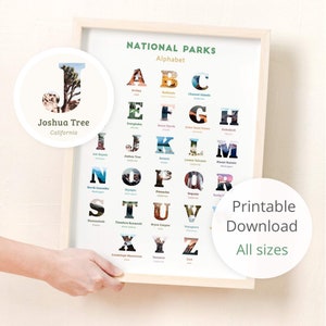 Nationalpark Alphabet Druck • Nationalpark digitaler Download, druckbare Nationalpark Kinderzimmer Dekor, Nationalpark ABC • Kinderzimmer Dekor