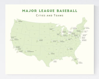 Baseball Teams Poster download 8.5x11 (print at home) / MLB teams, baseball poster instant download, baseball map, digital download