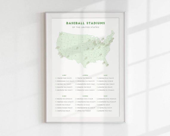 Baseball Stadium Map • MLB stadium tracker, baseball stadium bucket list, minimalist baseball decor, ballpark map • baseball gift