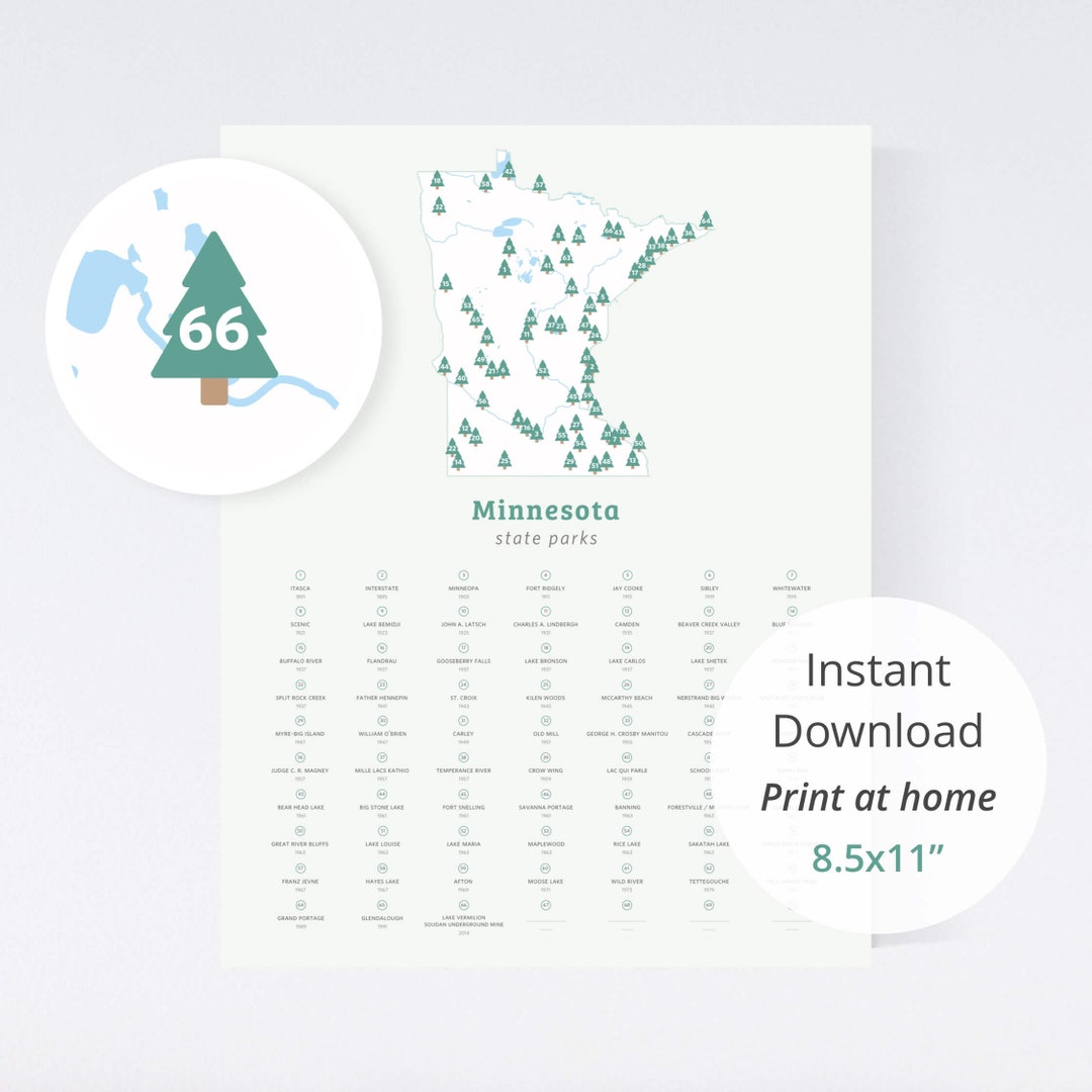 Map of Minnesota State Parks Download (8.5x11 Print at Home ...
