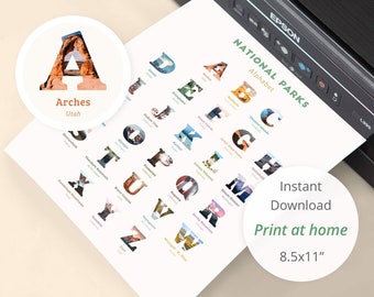 National Park Alphabet • Alphabet digital download, National Park Alphabet activity, National Park ABC • activity for kids, playroom art