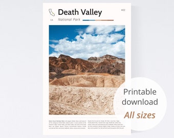 Téléchargement de l'affiche du parc national de la Vallée de la mort (8x10" à 24x36") / Tracker des parcs nationaux, affiche du parc national de la Vallée de la mort, Death Valley CA