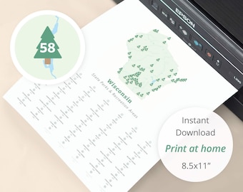 Wisconsin State Parks Tracker Map download (8.5x11 print at home) / Wisconsin map, state parks of Wisconsin, printable download