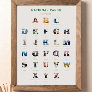 National Park nursery decor Alphabet poster National Park baby shower gift, National Park Alphabet print woodland themed nursery gift image 7