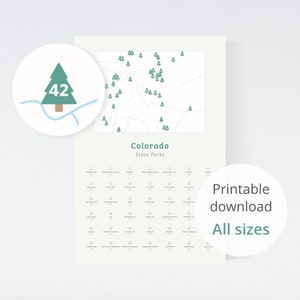 Carte du Colorado avec les parcs d'État à télécharger 8 x 10 po. à 24 x 36 po. / carte du Colorado, parcs d'État du Colorado, parcs d'État du CO, affiche du Colorado image 1