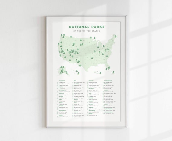 National Park Checklist Map • Minimalist National Park poster, National Parks print, National Park wedding gift, National Park bucket list
