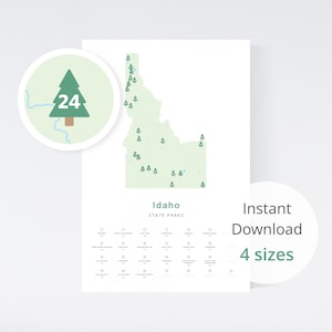 Kaart van Idaho State Parks poster (8x12" tot 20x30") / Idaho checklist kaart, Idaho push pin kaart, Idaho parken print, digitale download (4 maten)