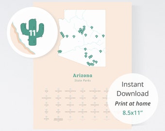 Arizona State Parks kaart downloaden (8,5x11 print thuis)/kaart van Arizona, staatsparken van Arizona, AZ staatsparken, afdrukbare download