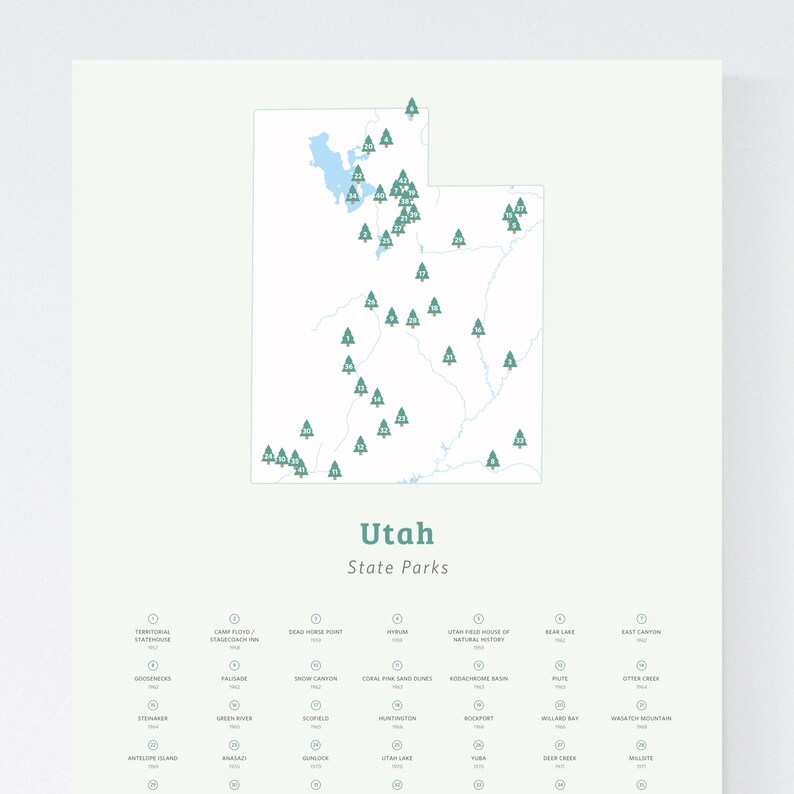 Map of Utah State Parks Download 8.5x11 Print at Home / Utah - Etsy