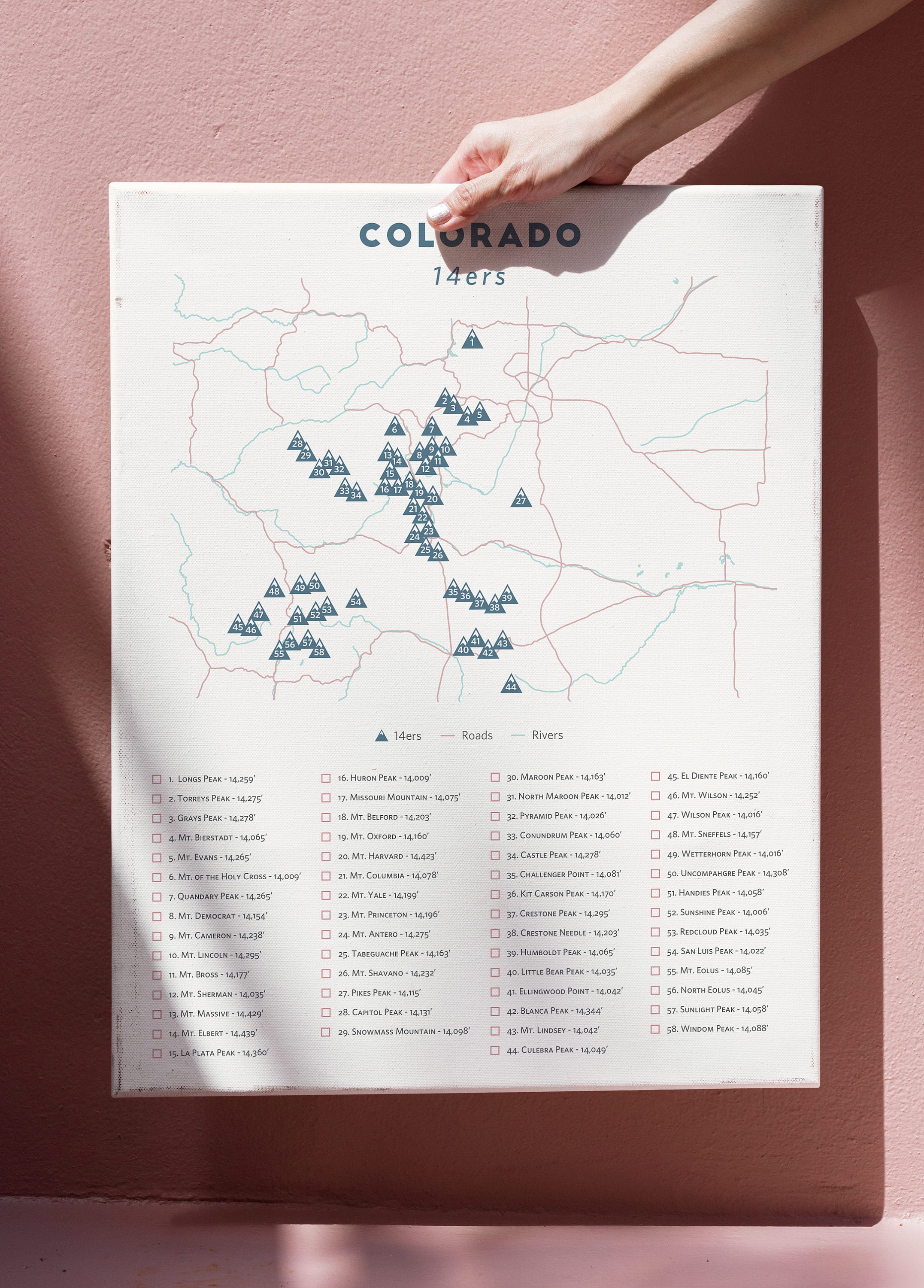 Colorado 14ers Map, Colorado 14er Poster, Colorado 14ers Print, Map of ...